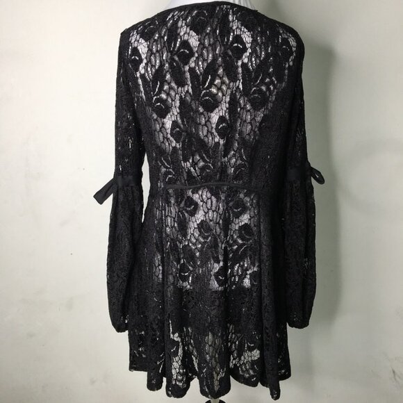 New Free People Women's Black Boho Lace Long Sleeve Dress Size Small - Picture 12 of 15